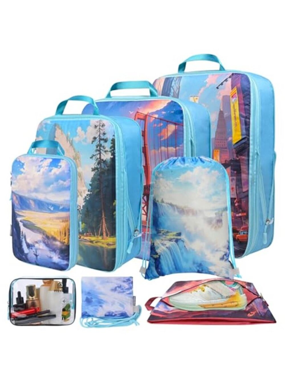 Compression Packing Cubes Travel Organizer Luggage Storage Bags Waterproof Set